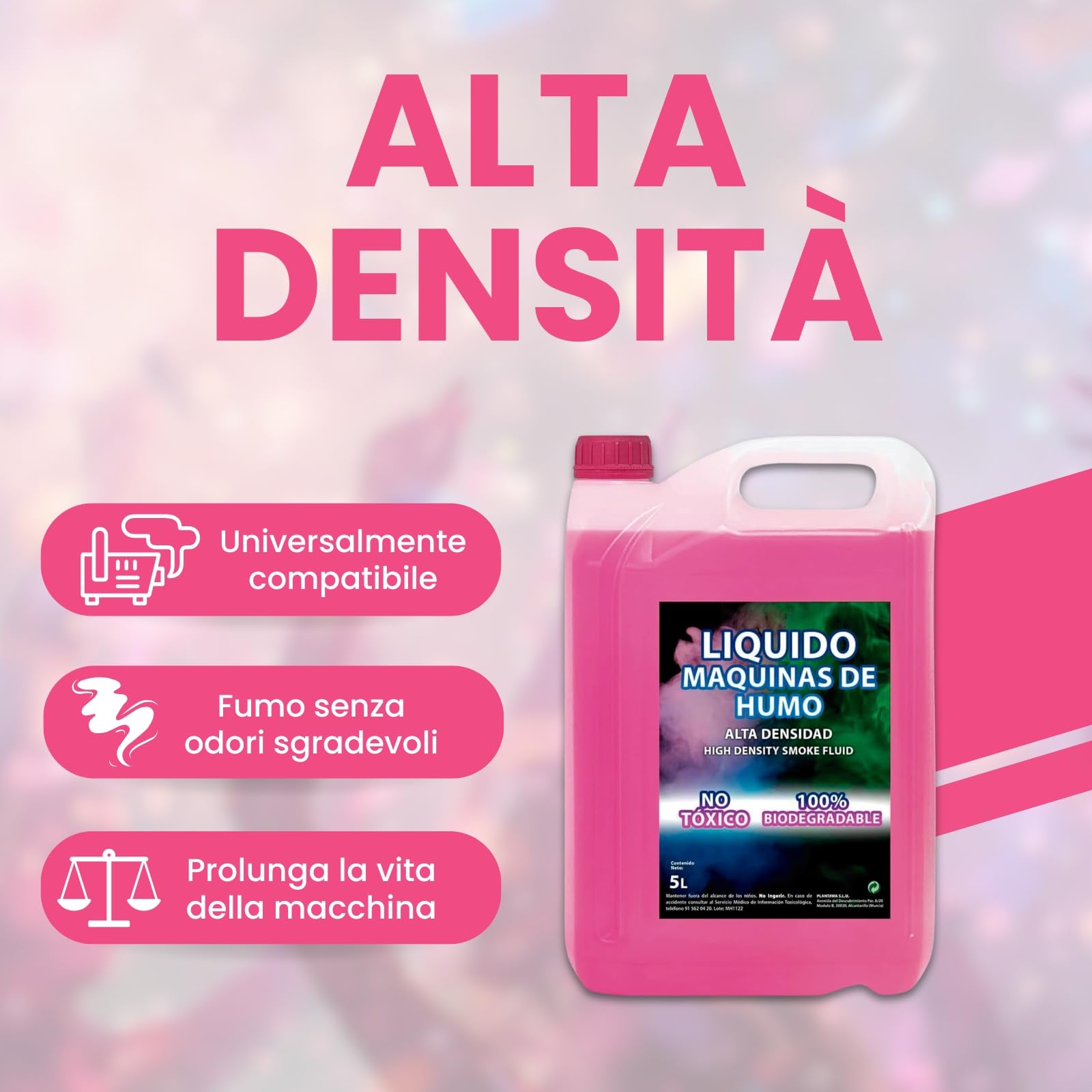 Plantawa Liquido per Macchina del Fumo ad Alta Densità 5 Litri | Liquido per Macchina del Fumo per Halloween e Feste | 100% Naturale, Biodegradabile, Non Irritante, Senza Sostanze Chimiche Pericolose