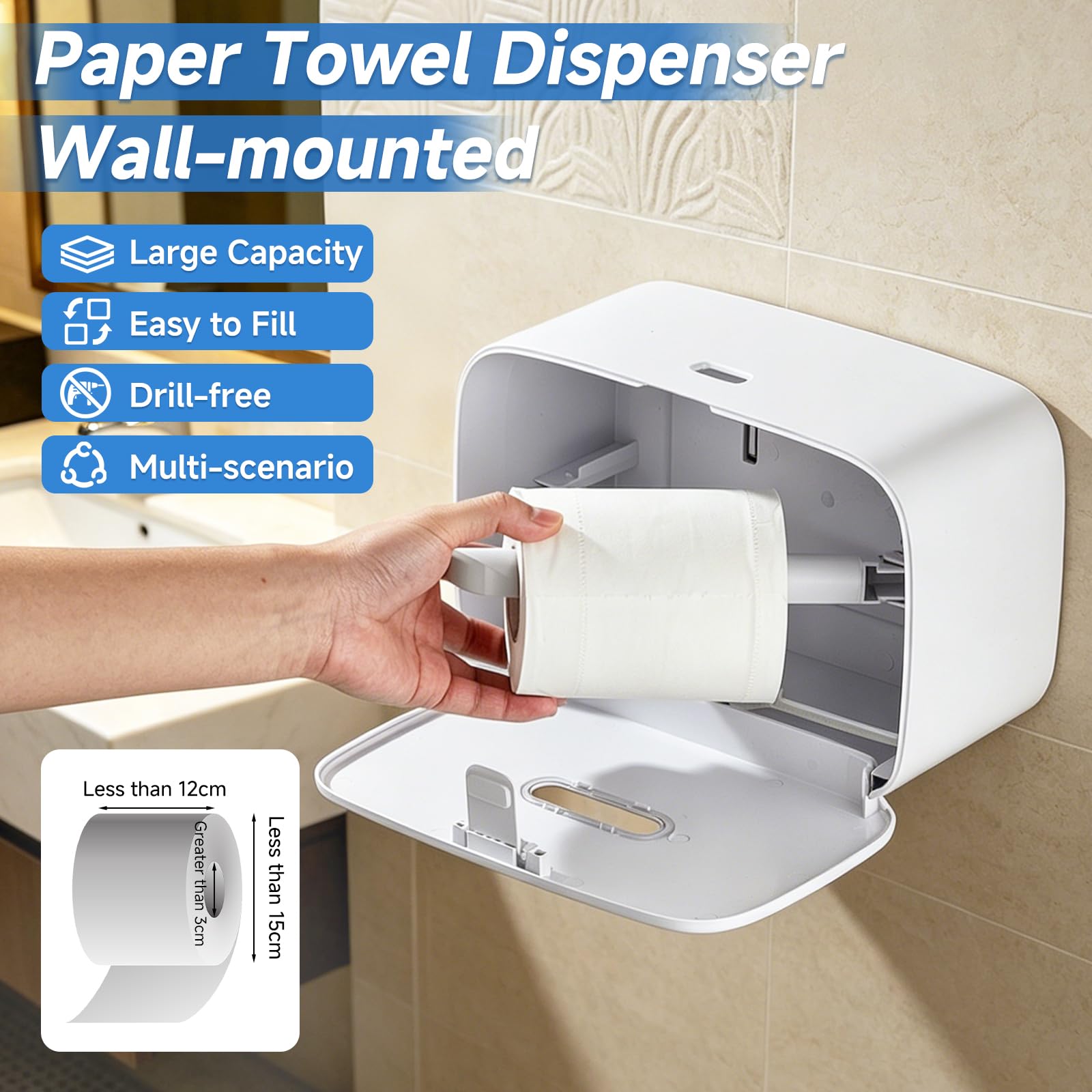 Pollock Papierhandtuchspender Kommerzieller, Toilettenpapierspender für Kleinrollen Toilettenpapier, Papiertuchspender Wandmontage ohne Bohren - Kapazität 200 Papierhandtücher