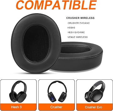 Gvoears Replacement Ear Pads for Skullcandy Crusher Wireless, Crusher ANC/EVO, Hesh ANC/EVO, Hesh 3 Headphones, Earpads Also Fit Venue Wireless, Durable Leather (Black)