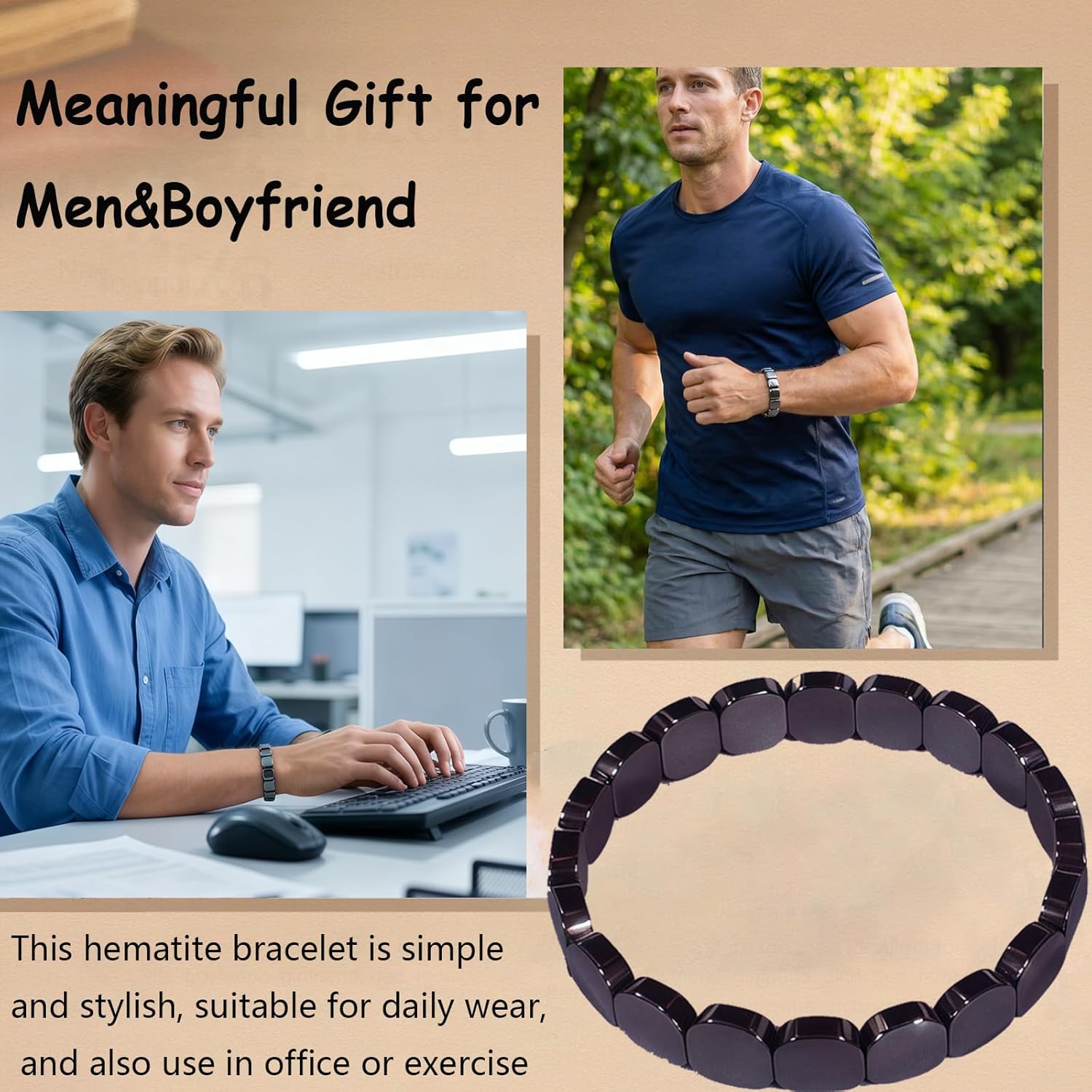 Hematite Bracelets For Men Natural Hematite Stone Elastic Stretch Bracelet Minimalist Confidence Inspirational Jewelry Gifts Christmas - Image 6