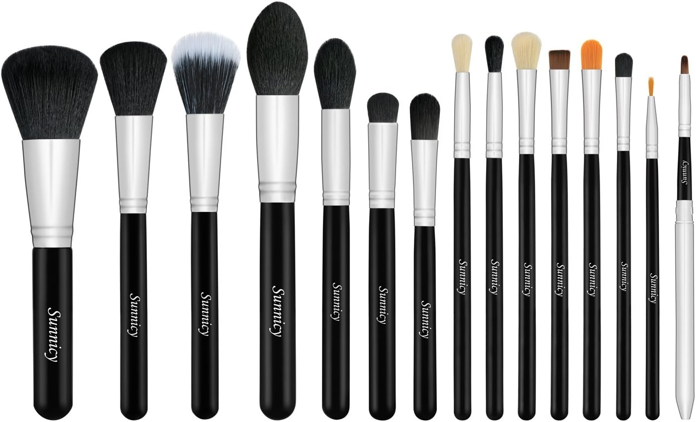 Professional Makeup Brush Set - Foundation Concealer Blending Blush Brush Face Powder Eyebrow & Eyeshadow Brush Cosmetics Tool Kit -15PCS Black Silver