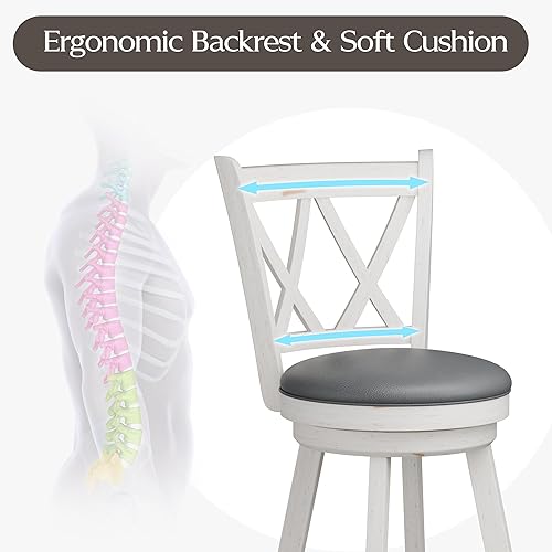 Miniatura 8 de MU Juego de 2 taburetes de bar, taburetes de bar giratorios de altura de asiento de 24 pulgadas con respaldo en X, silla de comedor giratoria