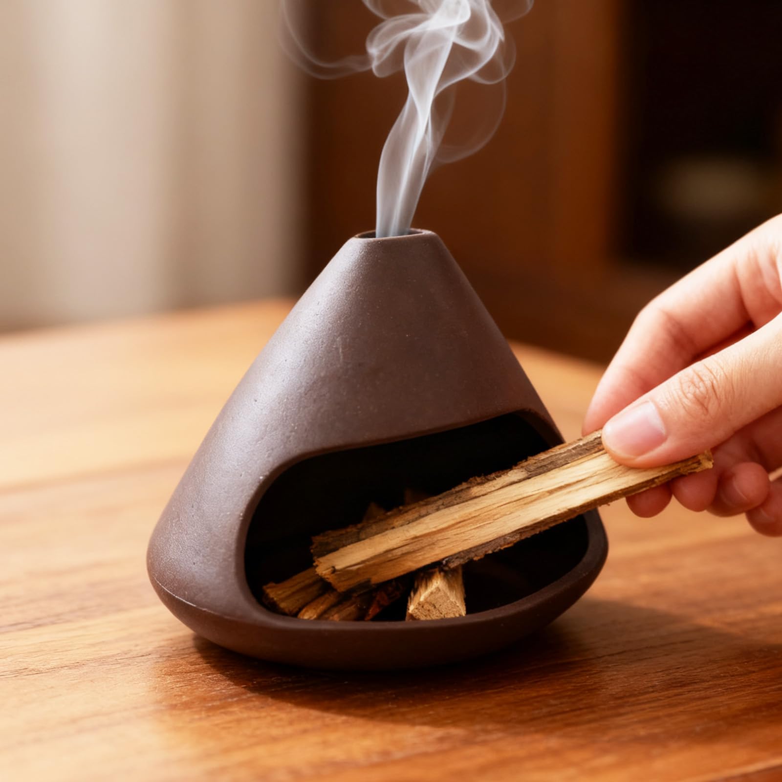 Palo Santo Porta, Mini Bruciatore d’Incenso in Ceramica con Camino Ciotola Bruciatore per Bastoncini Salvia Coni o Candela Zongzi Vaso in Argilla per Purificazione Yoga Meditazione Decor Casa