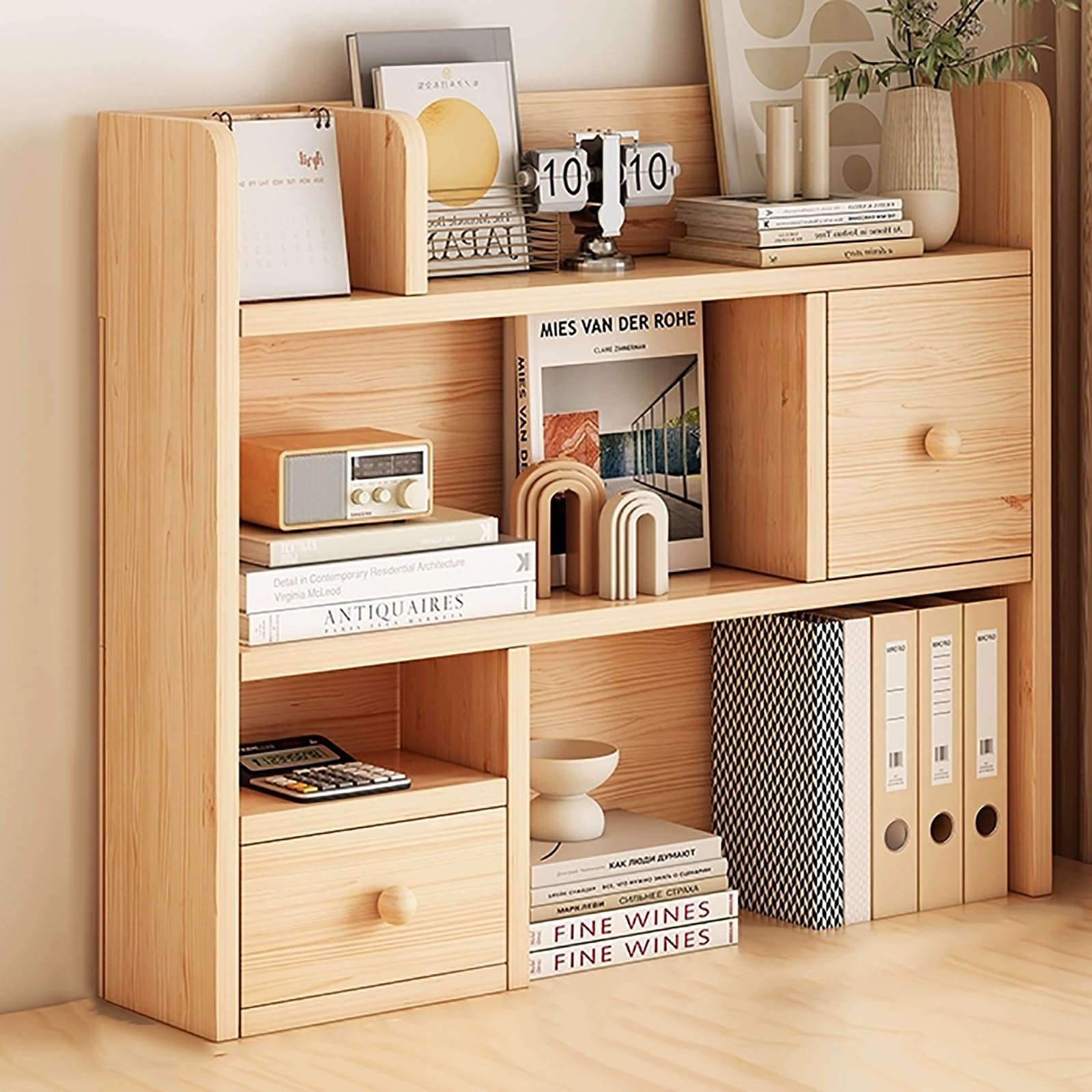 Étagère de bureau en bois grande capacité 80 cm rangement meuble organisateur