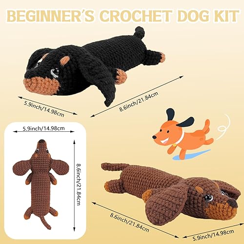 Miniatura 3 de OXIASHANW Kit de ganchillo para principiantes  Kit de 2 perros con hilo de ganchillo, tutoriales en video paso a paso, kit de tejido para adultos y