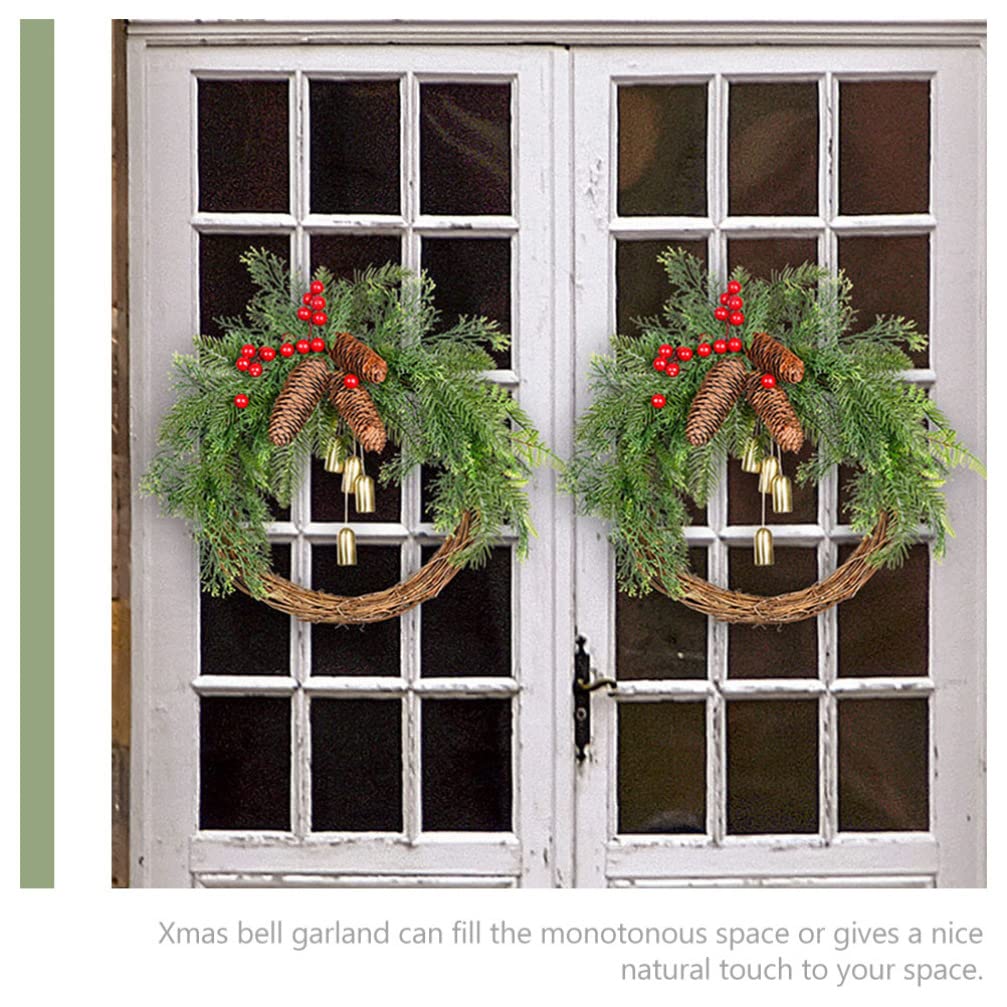 Weihnachtskranz Mit Glocken：34Cm KüNstlicher Deko Kranz TüRkranz Weihnachten Modern FüR HaustüR Und Wandfestliche Boho Kranz Mit Beeren Und Tannenzapfen Weihnachtsdekoration