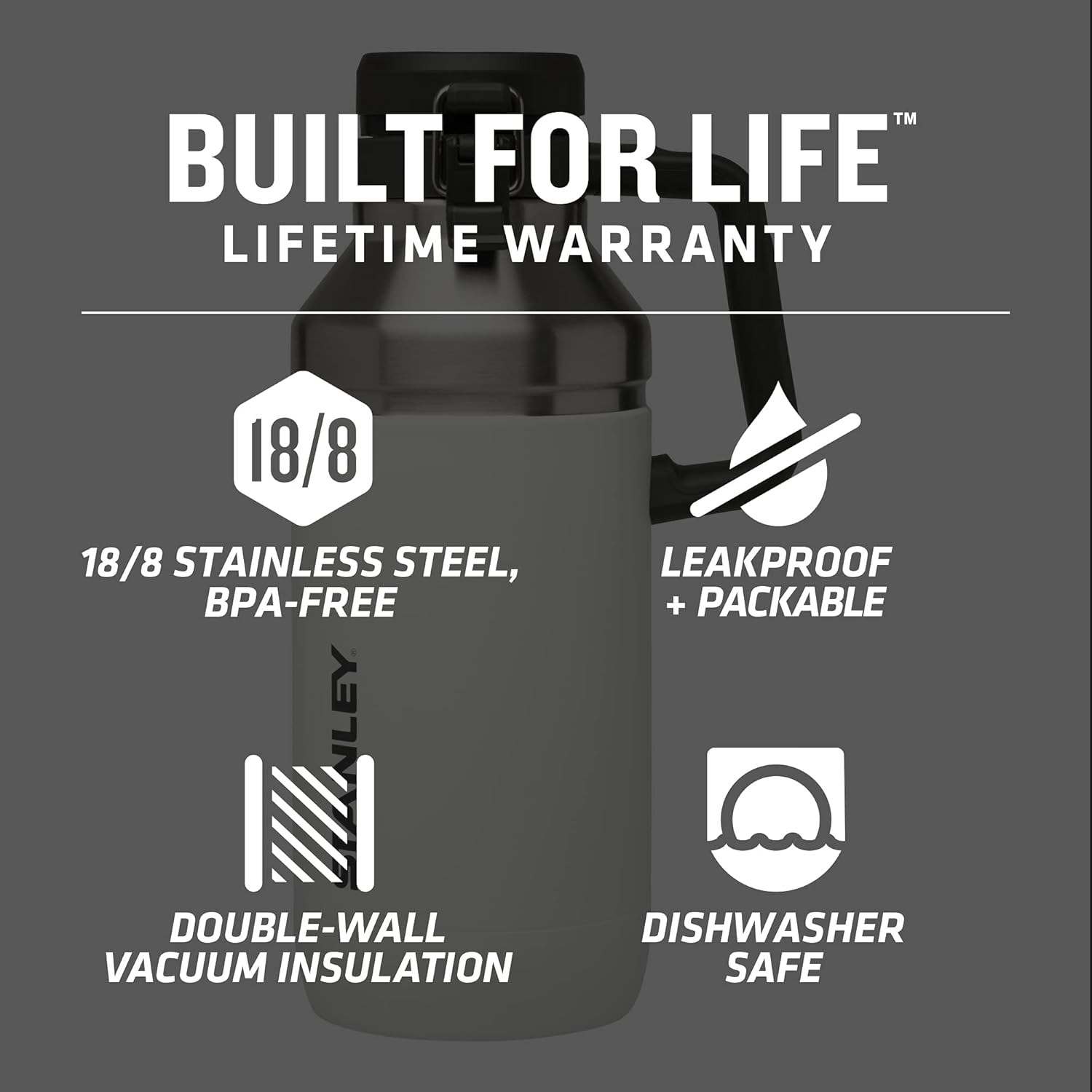 Stanley Go Growler, 64oz Stainless Steel Vacuum Insulated Beer Growler, Rugged Growler with Stainless Steel Interior, 24 Hours Cold and 4 Days Ice Retention : Everything Else