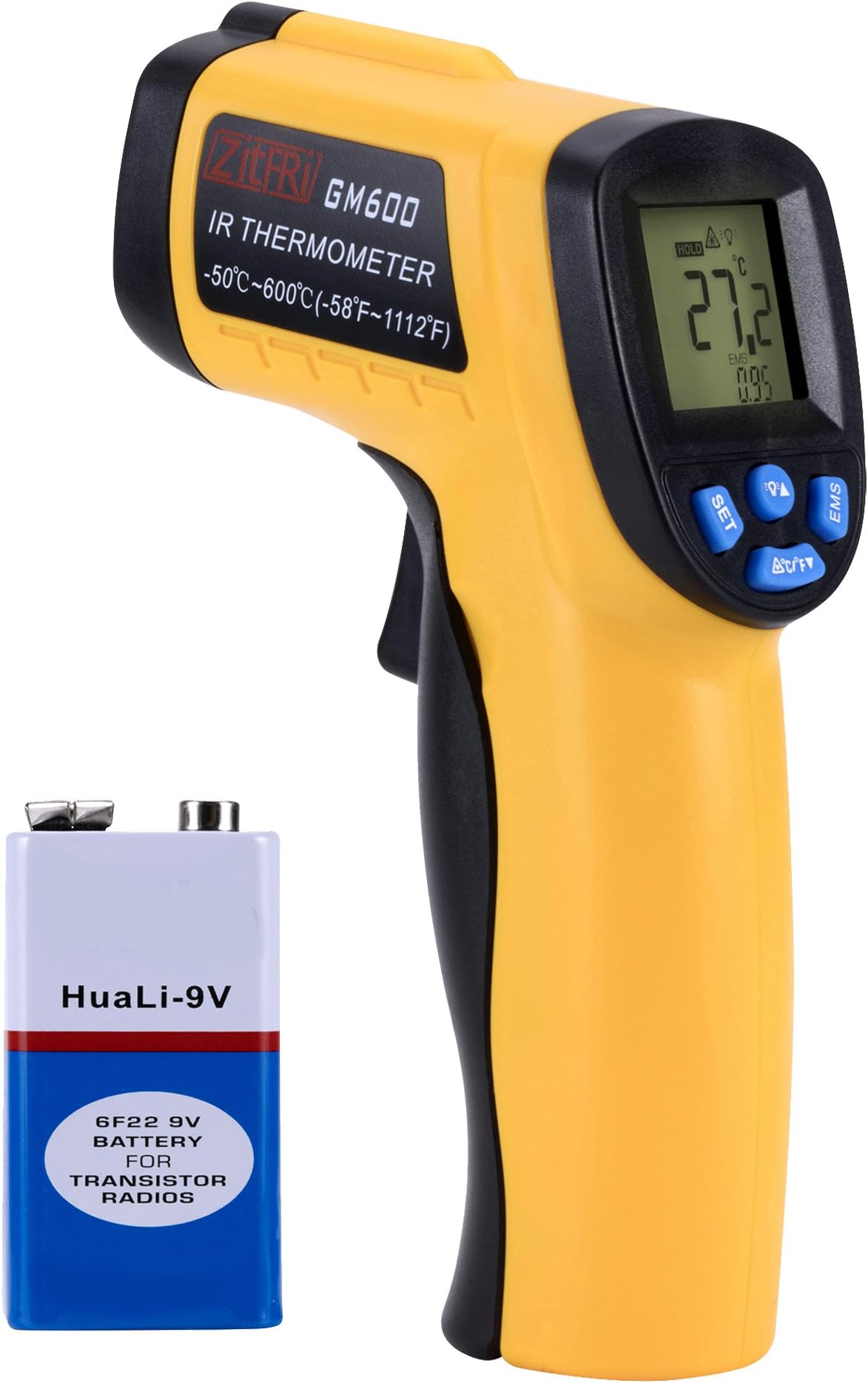 Infrared Thermometer, ZITFRI Non Contact Laser IR Infrared Thermometer Lasergrip -50℃ -- 600℃(-58℉ -- 1112℉) Digital Temperature Gun with LCD Backlight, Over-temperature Alarm & Data Hold
