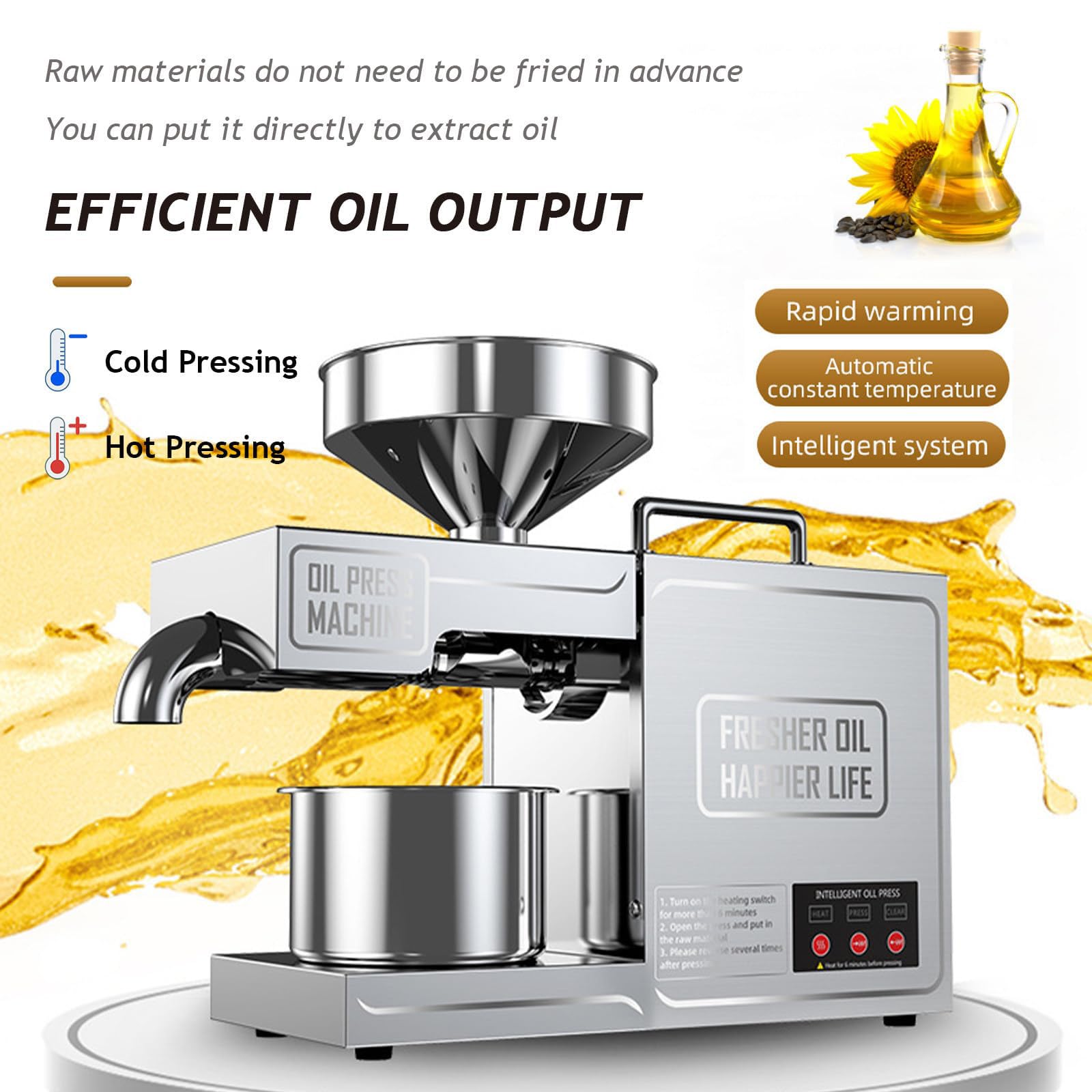 Máquina extractora de aceite, prensa automática en frío y caliente, acero inoxidable, 820 W para extraer maní, sésamo, coco, soja y nueces, fabricante de aceite versátil