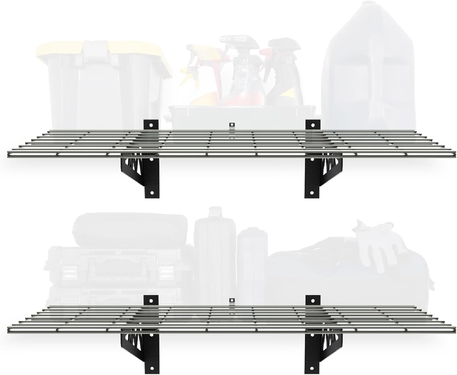MonsterRax 18x36 White Garage Wall Shelf 2-Pack, 500lb, Hammertone