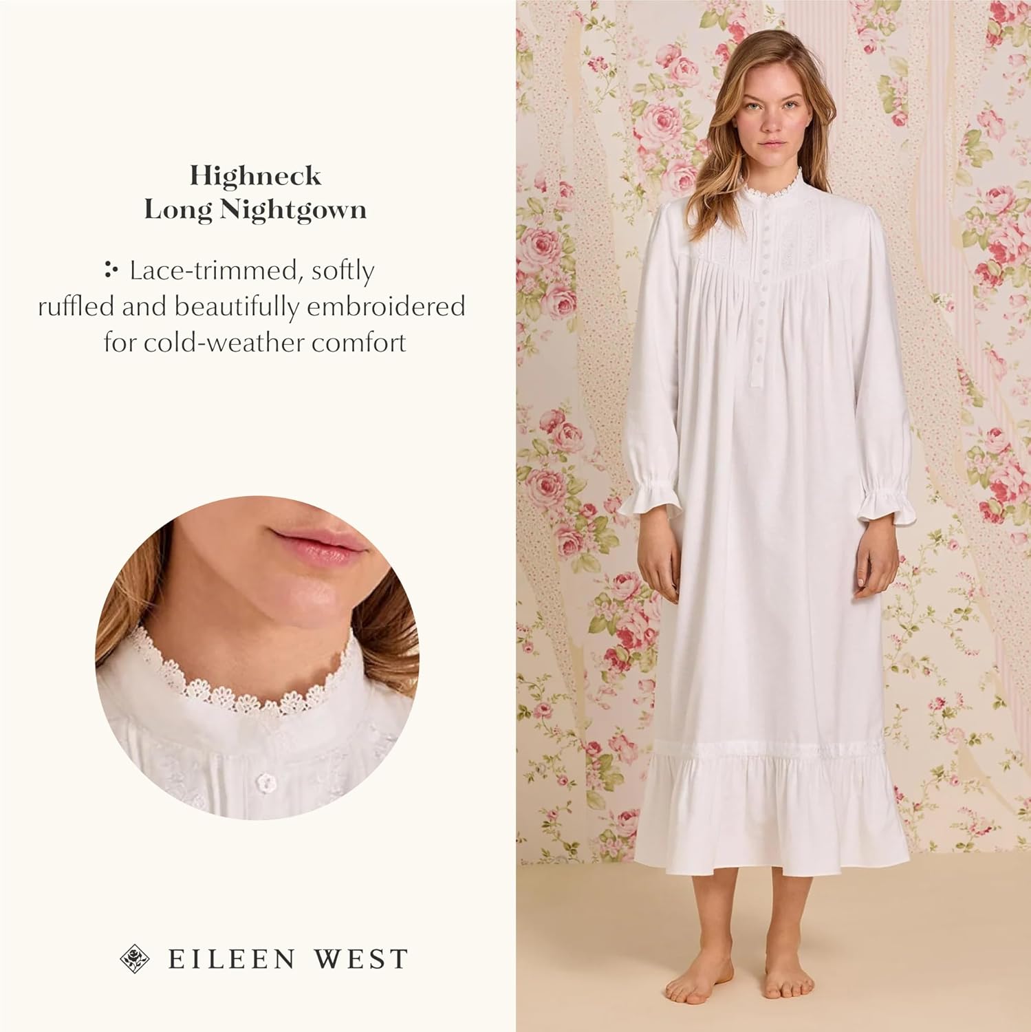 Eileen West Womens Sleepwear & Loungewear - Brushed Flannel Collection - 100% Cotton Highneck Long Sleeve 50" Nightgown - Image 6