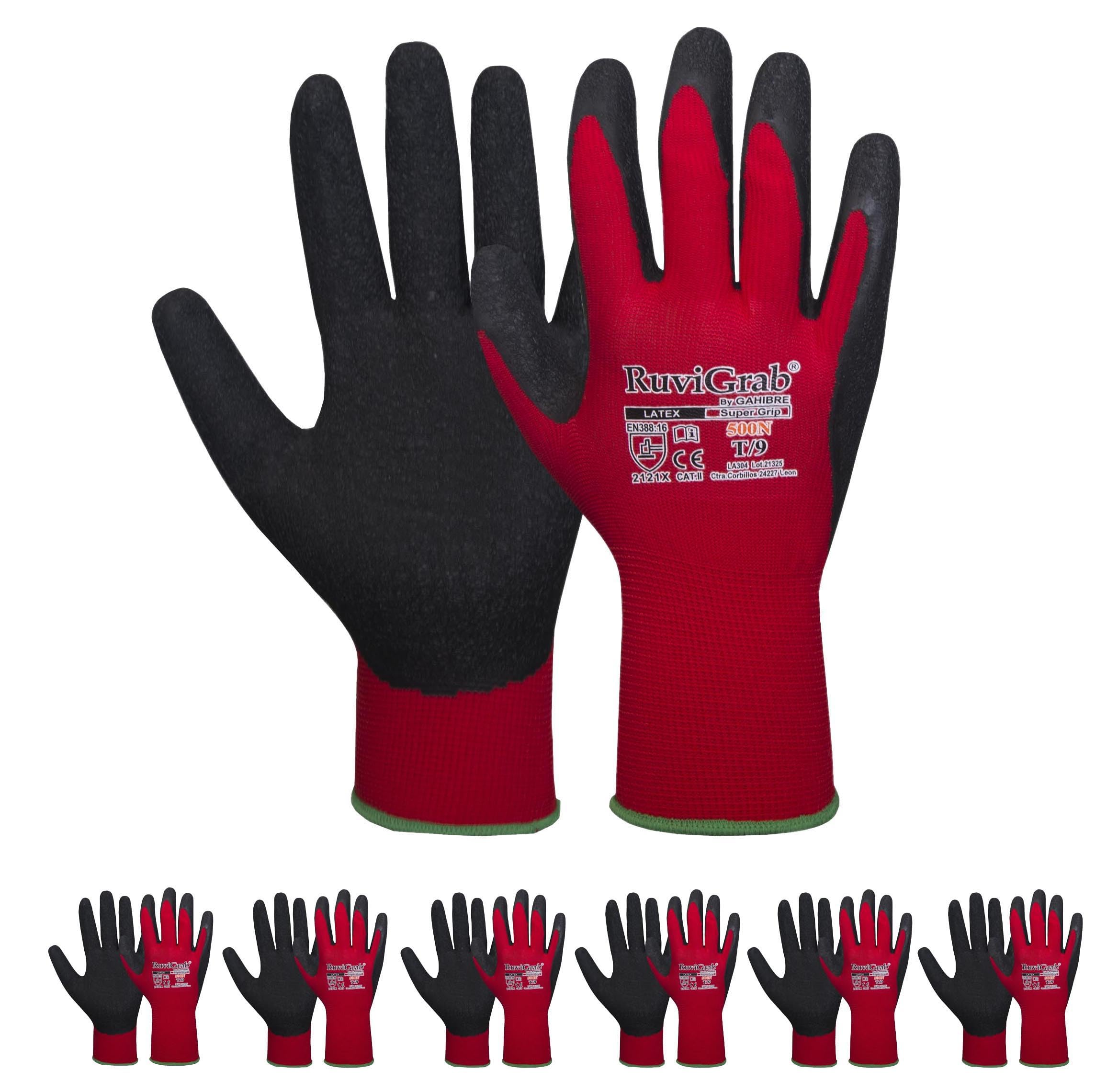 Ruvigrab - Guante de Trabajo de Látex | Guantes Antideslizantes | Guantes Jardineria | Guantes para Industria, Construcción, Agricultura o Uso General | Guante Trabajo Hombre y Mujer