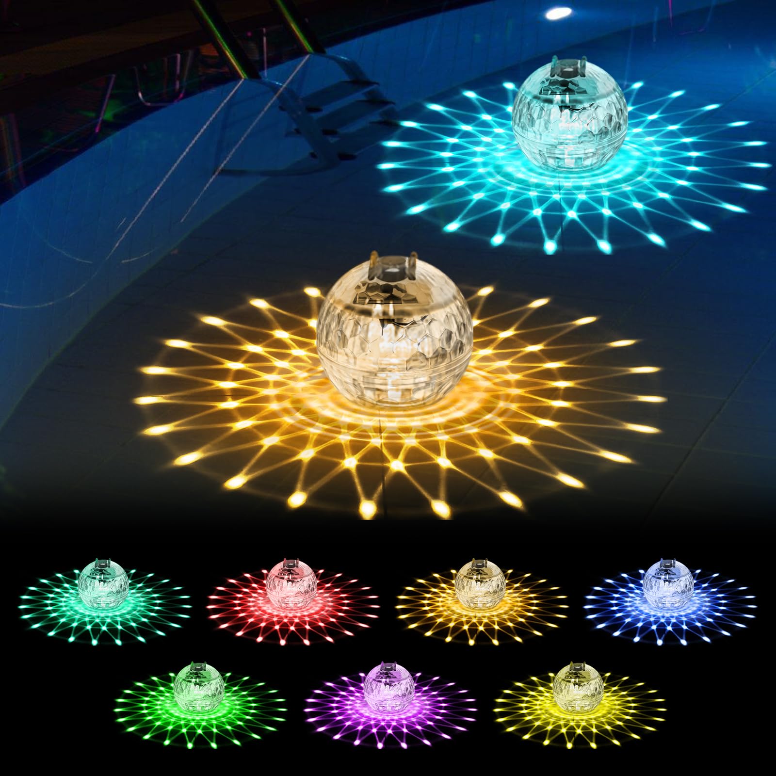 2 luces flotantes solares para piscina, 11 cm, luces solares para piscina, iluminación solar para estanque con iluminación RGB que cambia de color para piscina, fuentes