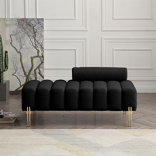 Polibi Banco tapizado Sherpa de 53.2 pulgadas para el extremo de la cama, sofá de 2 asientos con respaldo ajustable y patas de metal dorado para