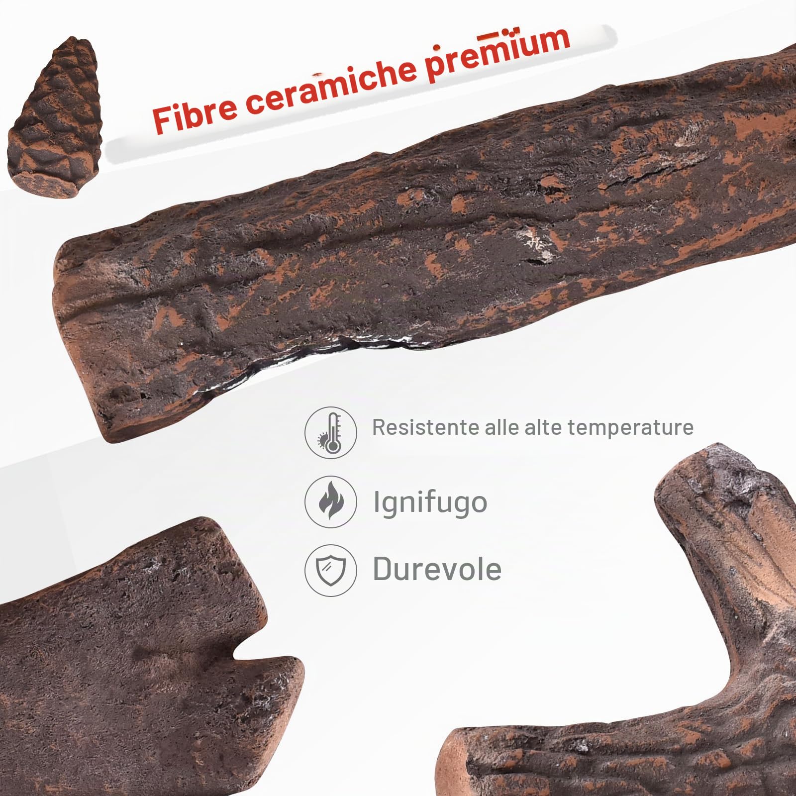 GIANTEX Set di 9 Pezzi di Tronchi in Ceramica a Gas, Decorativi Falsi in Legno in Ceramica per Interni Ed Esterni, a Gas per Camini a Bioetanolo, Camino Elettrico, Pozzo di Fuoco