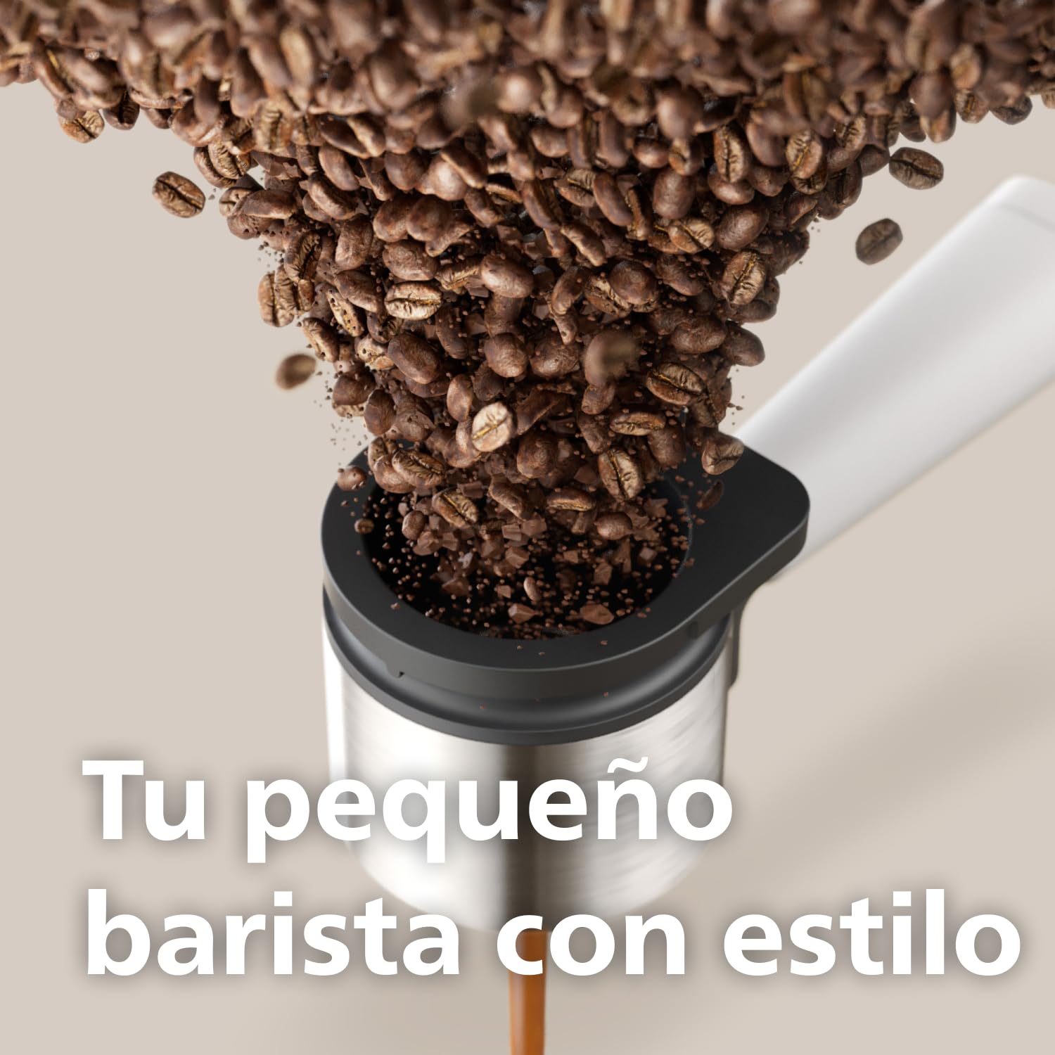 PHILIPS Baristina Cafetera Espresso Molienda, Prensado y Preparación Automáticos, 16 Bares, Espresso, Lungo, Tamaño Compacto, Blanco Natural con Portafiltro Blanco, Cafetera con Molinillo BAR305/00