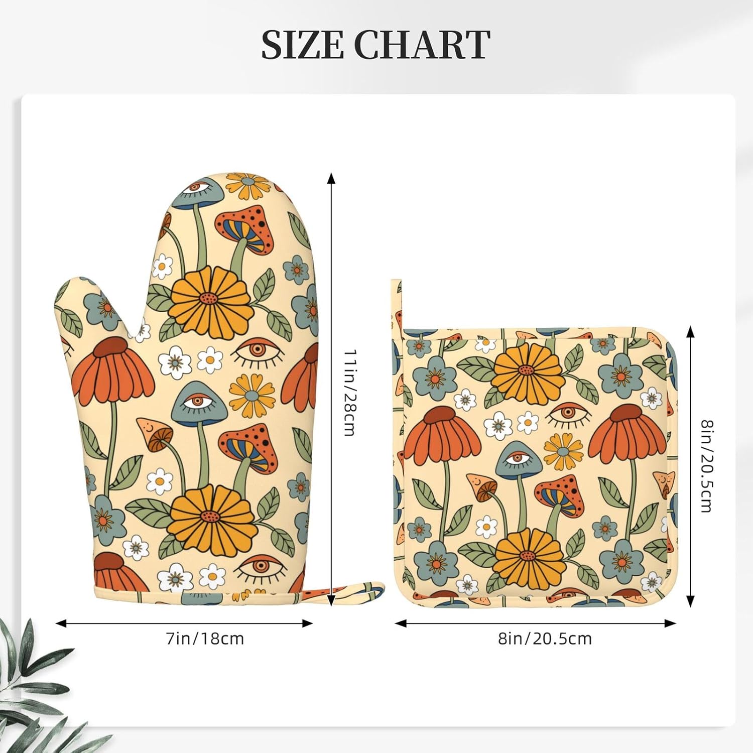 Retro 70s Floral Hippie Mushroom Oven Mitts And Pot Holders Set Of 4 Silicone Heat Resistant Oven Mitten Potholders Non Slip Gloves Kitchen Decor For Bbq Cooking Grilling Baking