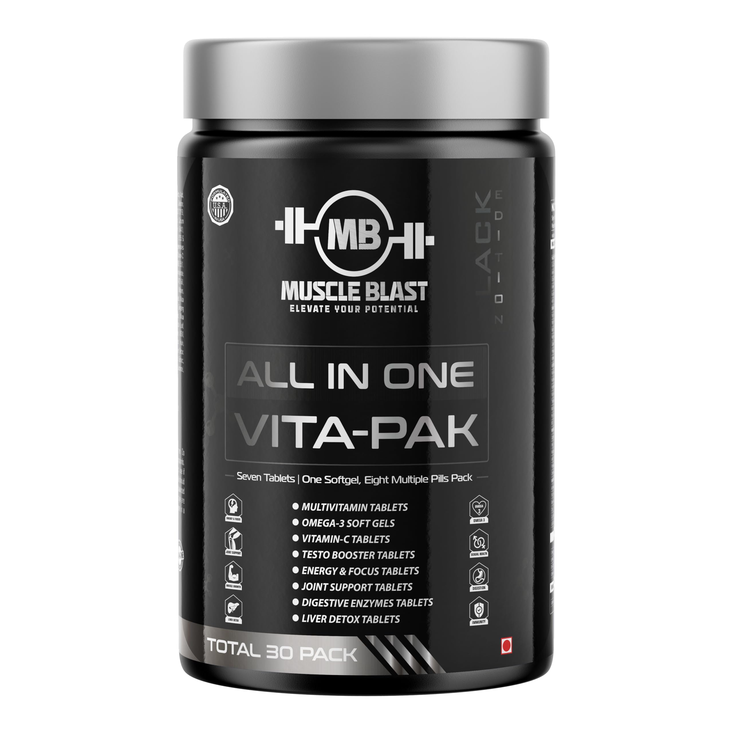 MUSCLE BLAST ALL IN ONE VITA-PACK | SEVEN TABLETS | ONE SOFTGEL, EIGHT MULTIPLE PILLS PACK | TOTAL 30 PACK |