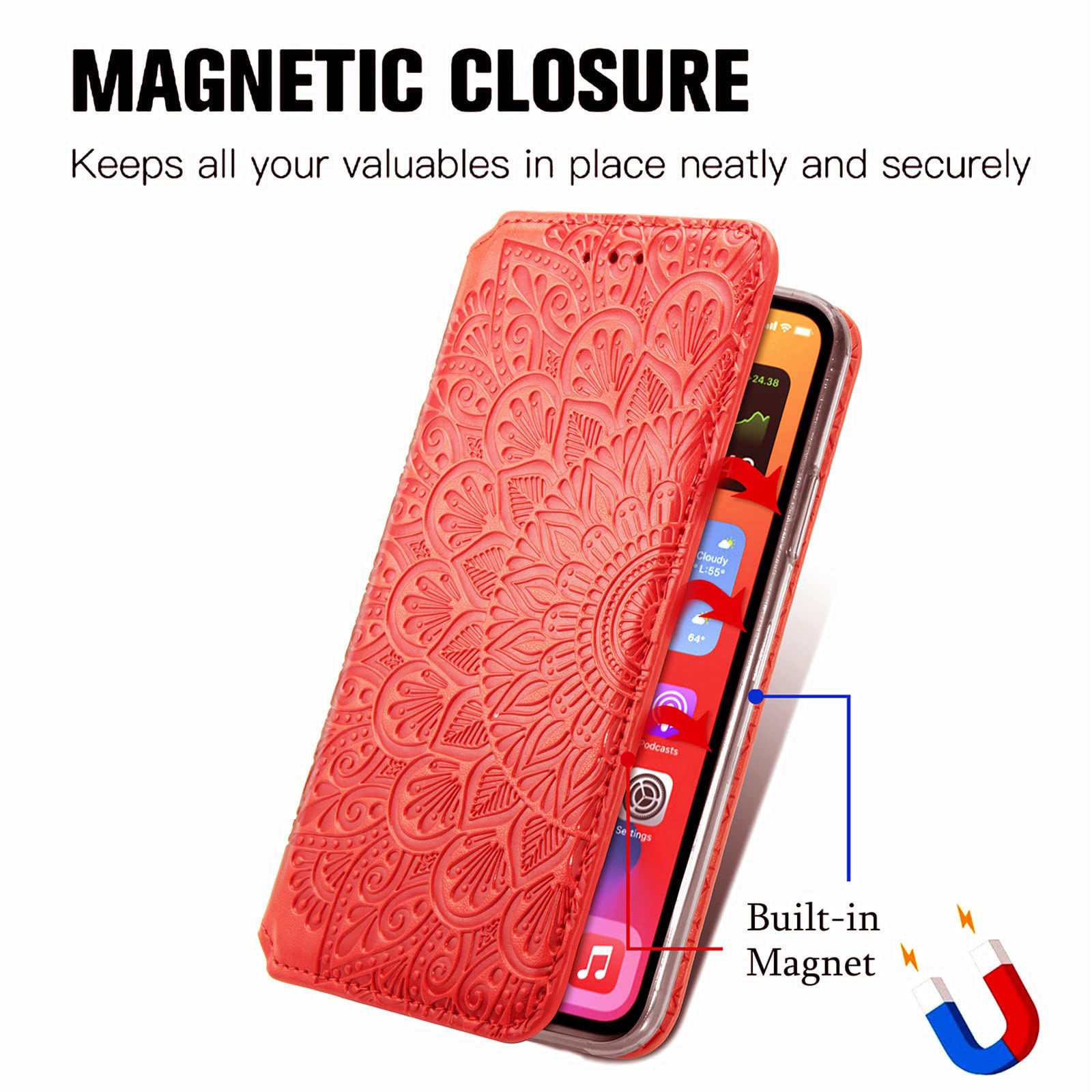 Hülle Für iPhone 13 Mini/13/13 Pro/13 Pro Max, Premium Leder Flip Klappbare Stoßfeste Mit Ständer Und Kartenfächer/Magnetverschluss,Rosa,13 Mini 5.4"