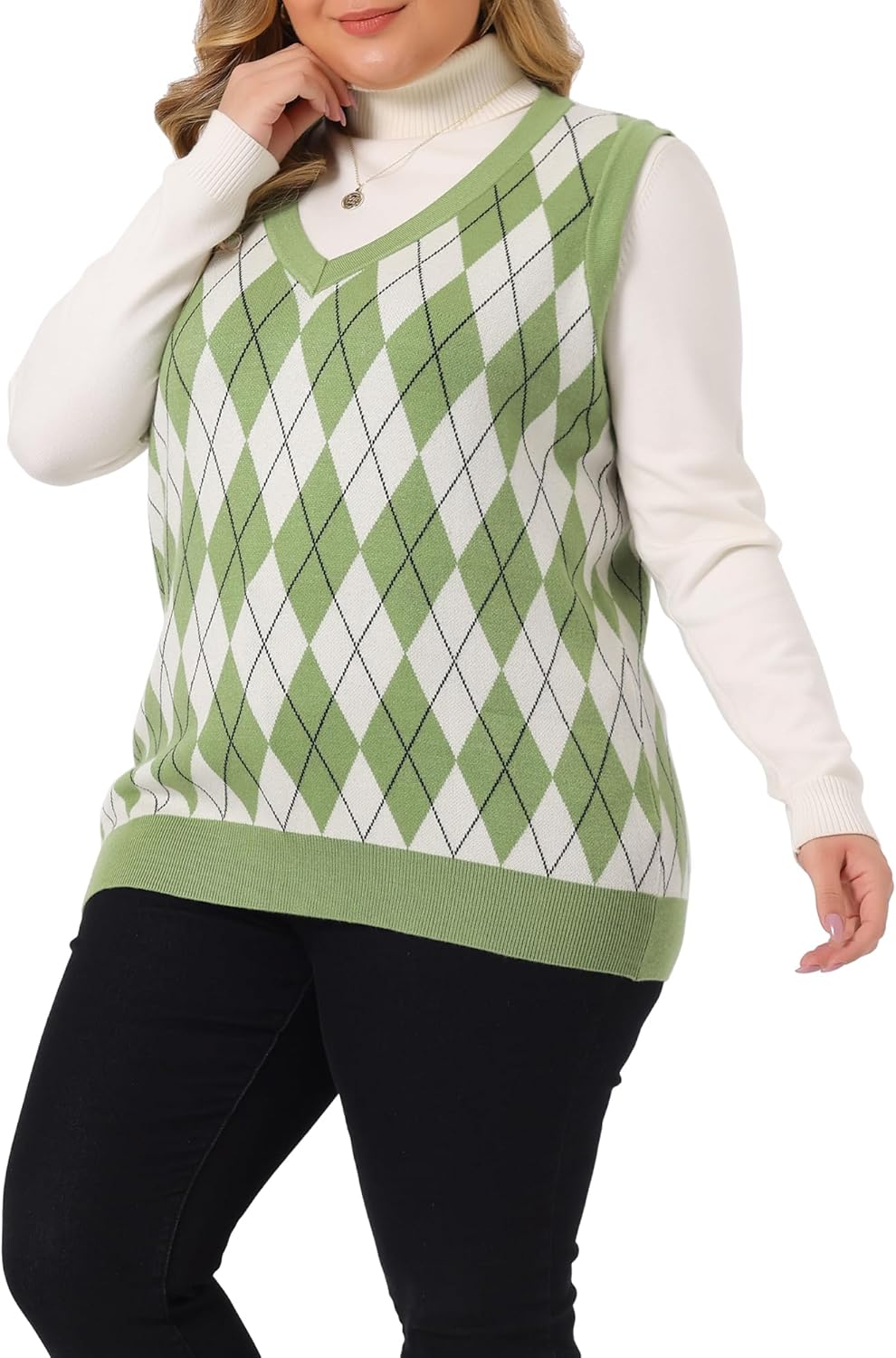 Agnes Orinda Plus Size Sweater Vest for Women Plaid Cable Knit Sleeveless Pullover Crop Top Sweater Vests - Image 2