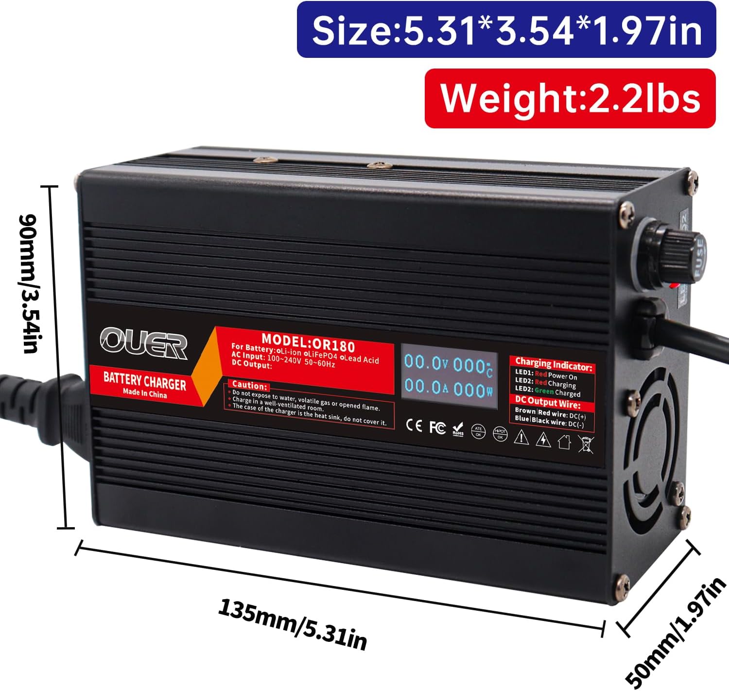 14.6V 10A LiFePO4 Battery Charger Used for 4S 12V 12.8V 14.4V LiFePO4 Battery with Output Alligator Clip
