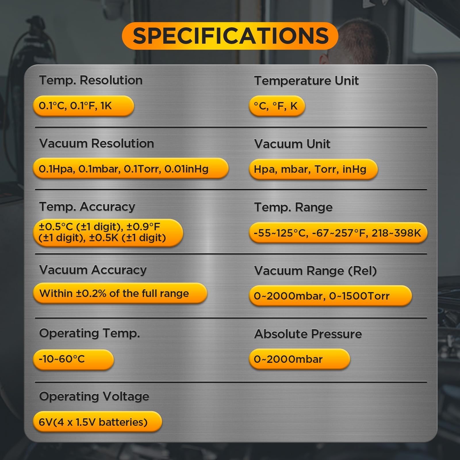 Medidor de vacío digital inteligente LM100, HVAC de 0 a 2000 mbar, resolución de 0,1 mbar, precisión de ±0,2% Medidor de vacío Compensación de temperatura Medidores HVAC con 4 unidades (Torr, inHg, m