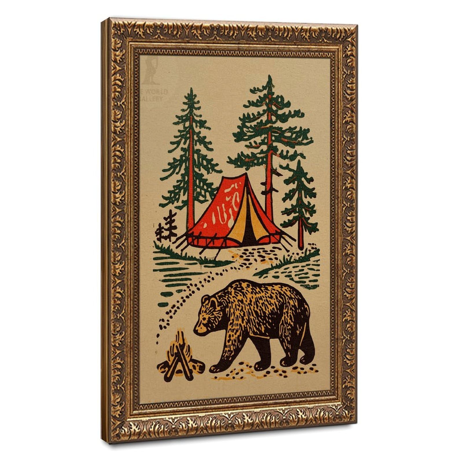 Bear Camping In Forest Scene Poster Canvas Poster for Dorm Room Decor Gift