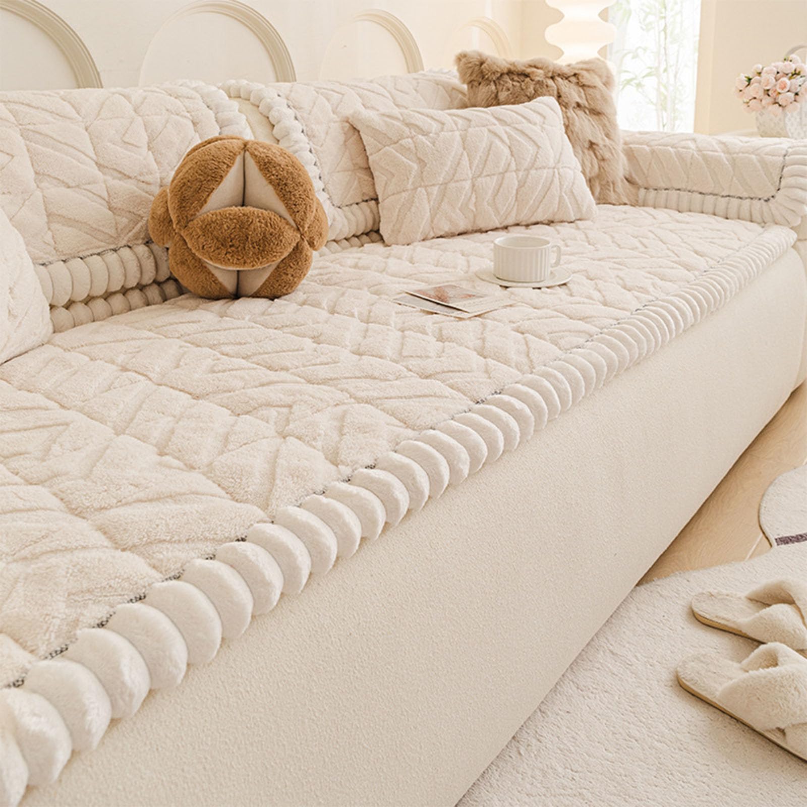 Housse de canapé pour animaux lavable blanche en peluche épaisse 110x240cm