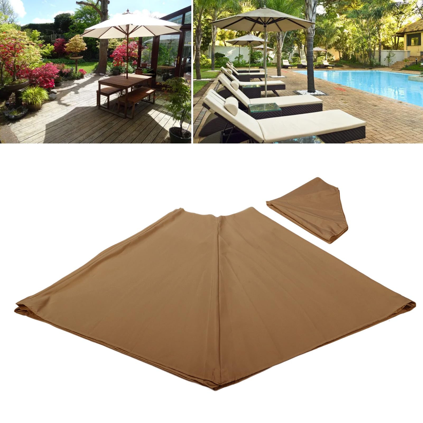 Fuchooky Outdoor Patio Umbrella Replacement Canopy Polyester Sunproof Impermeable Market Table Umbrella Top for 8 Ribs (3m / 9.8ft)