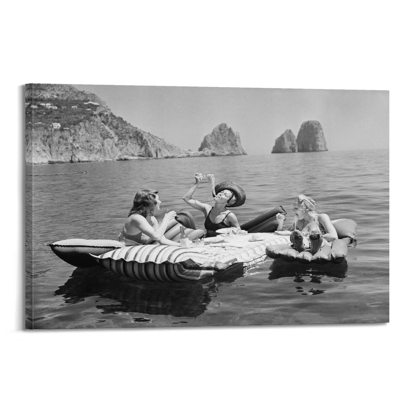 YiXong Poster decorativo da parete su tela, motivo: donne che mangiano pasta sul lago, poster decorativo moderno per la camera da letto, 50 x 75 cm