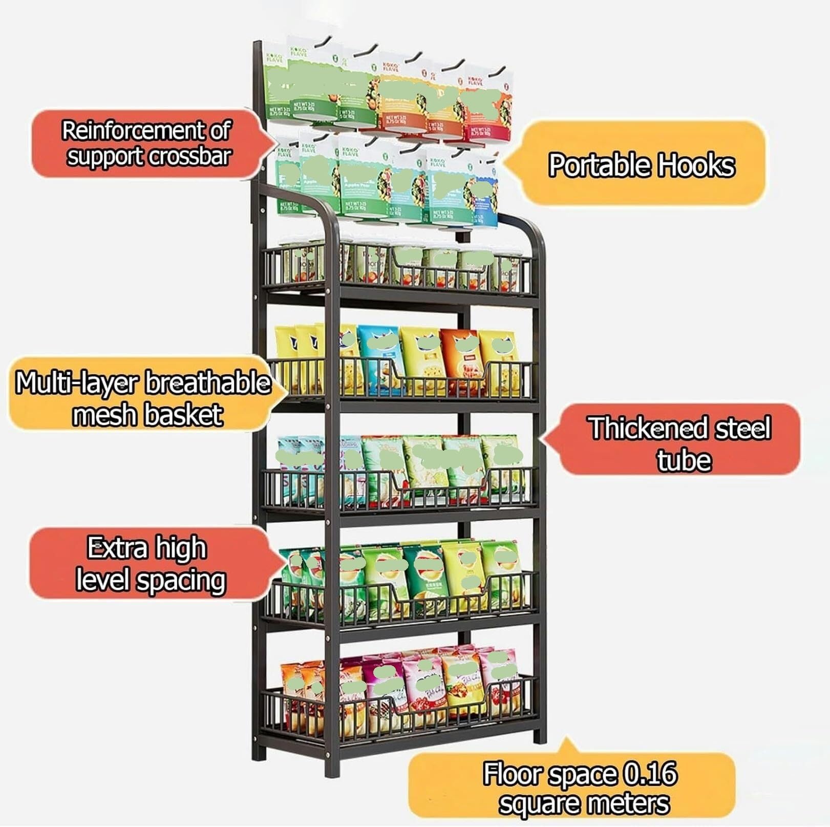 Espositore da banco Bianco a 5 Ripiani per Snack e Bevande con Ganci, autoportante, per Patatine, Snack e Bevande, Ideale per banco Cassa, panetteria o Esposizione al supermercato.