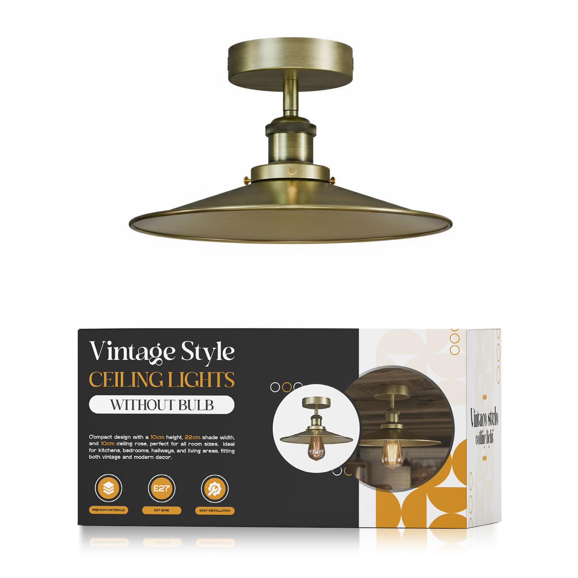 LEDSone Vintage Semi Flush Mount Ceiling Light Fixture Industrial Metal Downlight Green Brass Lampshade Living Room Indoor Decoration E27 Base LED Ceiling Lamp Chandeliers for Kitchen Hallway — image 1