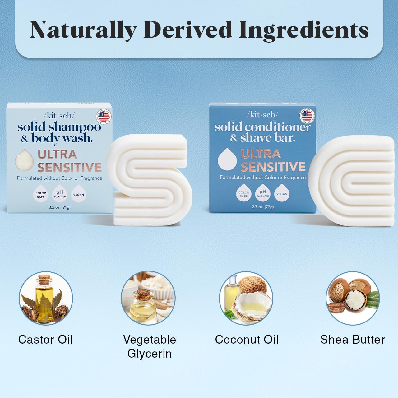 Kitsch 2-in-1 Ultra Sensitive Shampoo Bar & Body Wash + Conditioner Bar & Shaving Soap – Fragrance-Free Bar Soap for Sensitive Skin & Scalp - For Healthy, Radiant Hair and Skin - Made in USA – 2pcs - Image 5