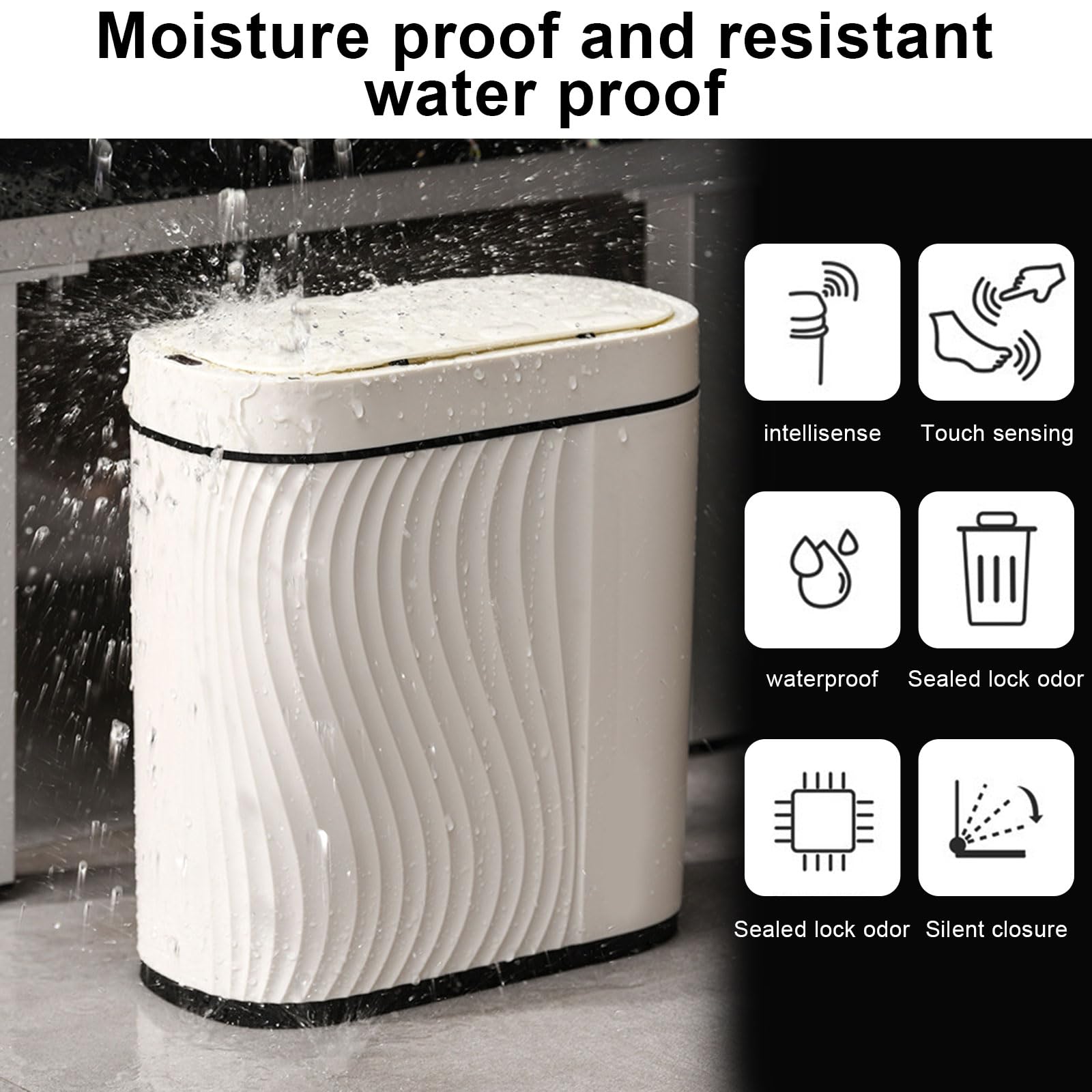 GDWD Poubelle Automatique 8L Capteur Intelligent - Blanche - Sans Contact Étanchéité Cuisine Salle De Bain Bureau