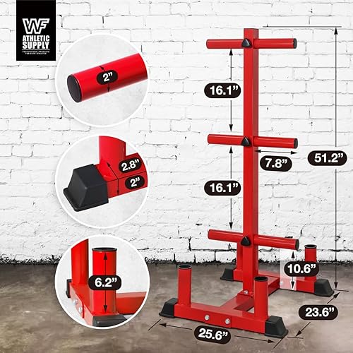 Miniatura 3 de CAPHAUS Soporte olímpico para placas de peso para almacenamiento de discos de parachoques, con soportes para pesas y clavijas de placa, árbol de