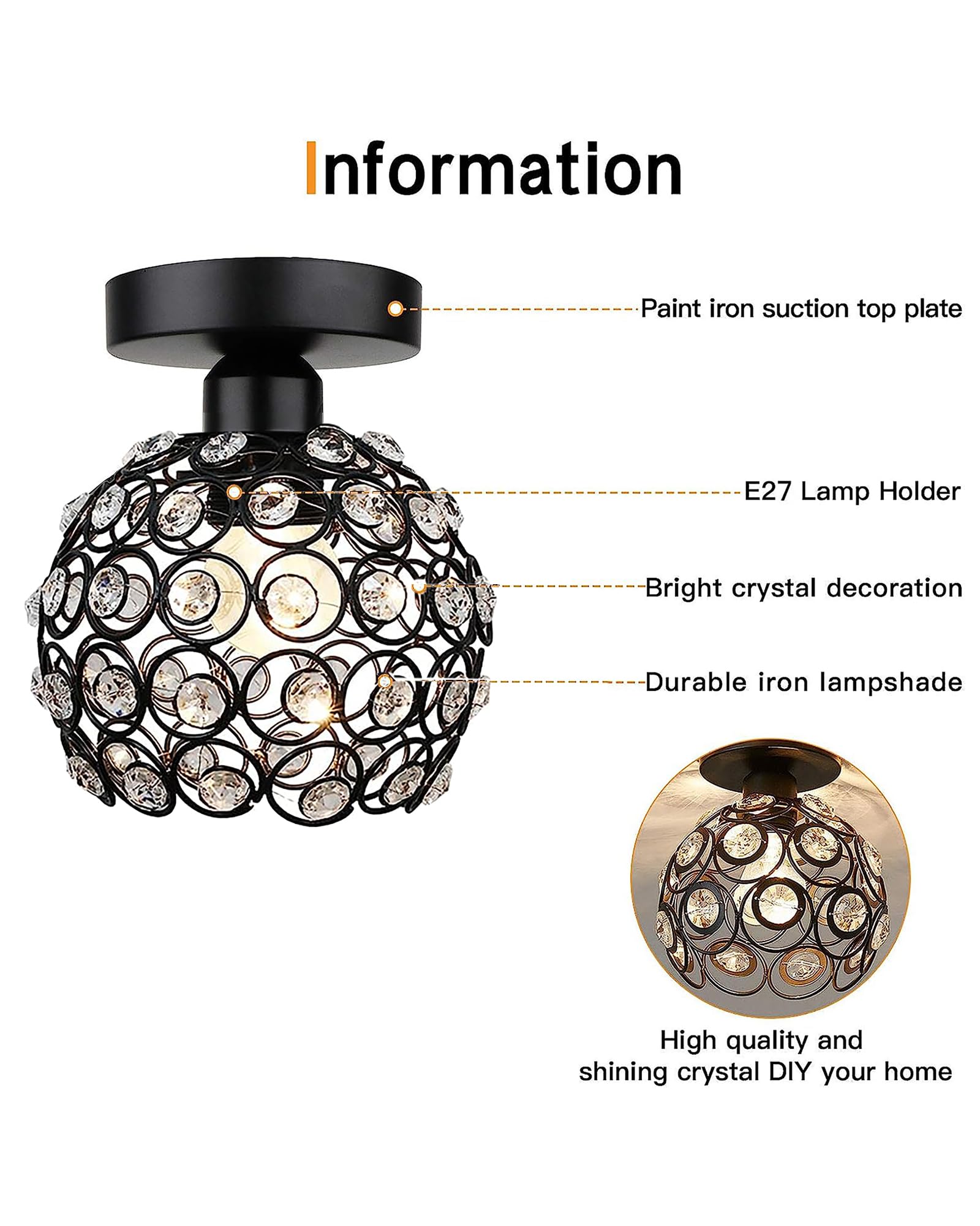 Crystal Flush Mount Ceiling Light - Elegant Home Decor -5