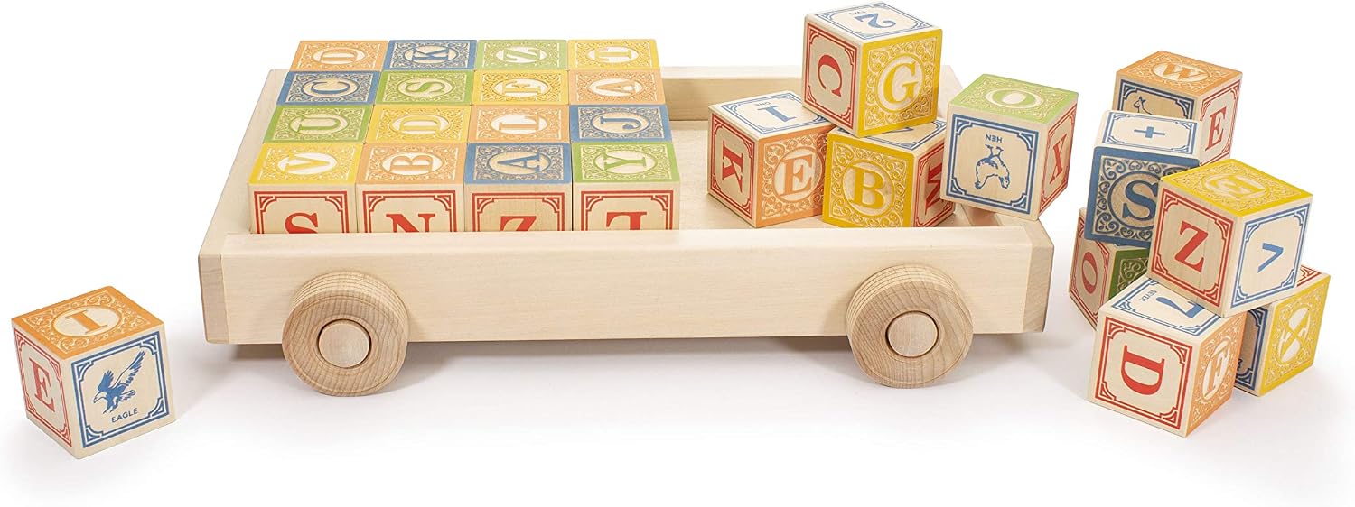 Uncle Goose Classic ABC Blocks with Wagon - Made in The USA