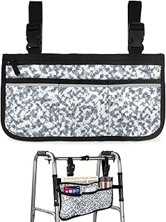 Abstract Grey,Wheelchair Side Bag,Wheelchair Walker Armrest Bags with Cup Holder & Reflective Stripes,Mobility Scooter Walker Rollator Wheelchair Accessories Modern Minimalist Geometry Aesthetics Art