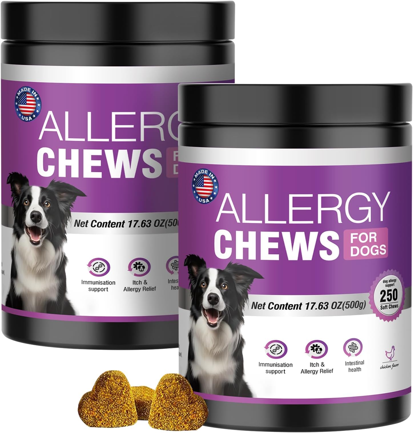 Dog Allergy Chews 500 PCs,Itch and Allergy Chew for Dogs, Relief for Itchy Skin and Seasonal Allergies in Dogs,Vitamin Immune Supplement