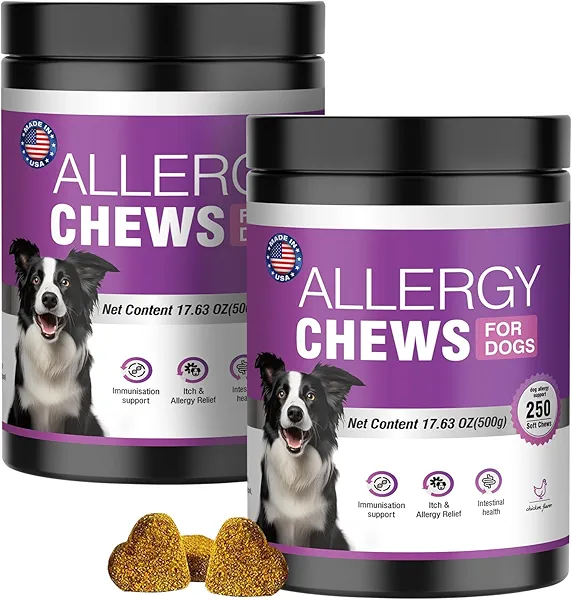 Dog Allergy Chews 500 PCs,Itch and Allergy Chew for Dogs, Relief for Itchy Skin and Seasonal Allergies in Dogs,Vitamin Immune Supplement