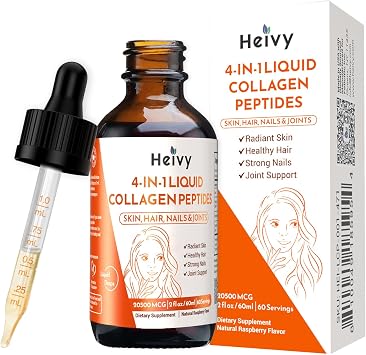 Heivy Liquid Collagen for Women, 60ml Raspberry Flavor, 20500 mcg 4-in-1 Collagen Drops, USA GMP, Sugar-Free, 3rd Party Tested