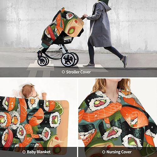 Miniatura 9 de Baby Car Seat Canopy Cover for Mom, Soft Breathable Nursing Breastfeeding Covers Multi Use Stroller Sun Shade Newborn Shower GiftSushi