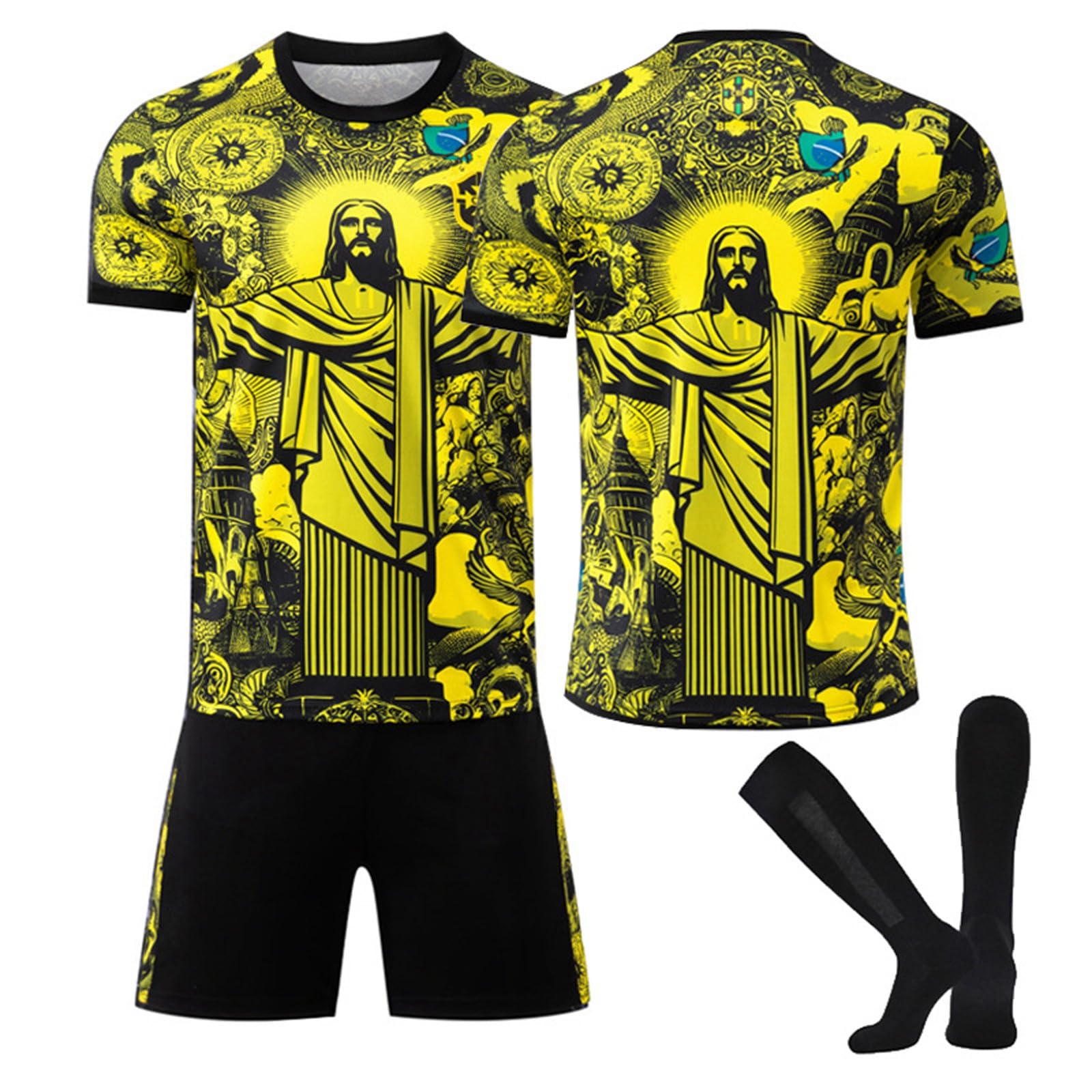 Generico Maglia da Calcio Brasile Personalizzata con Il Tuo Nome e Numero per Bambino e Adulto, Maglietta da Calcio Completa di T-Shirt Pantaloncini e Calzettoni Adatta