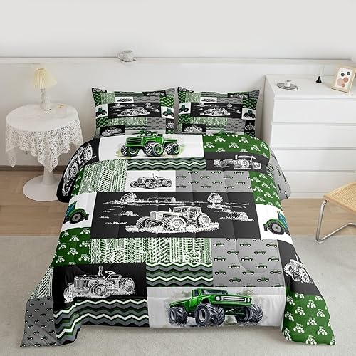 Vista 98 de Juego de ropa de cama de tractor tamaño matrimonial, juego de edredón de camión de equipo, edredón de plumón de excavadora de construcción, juego