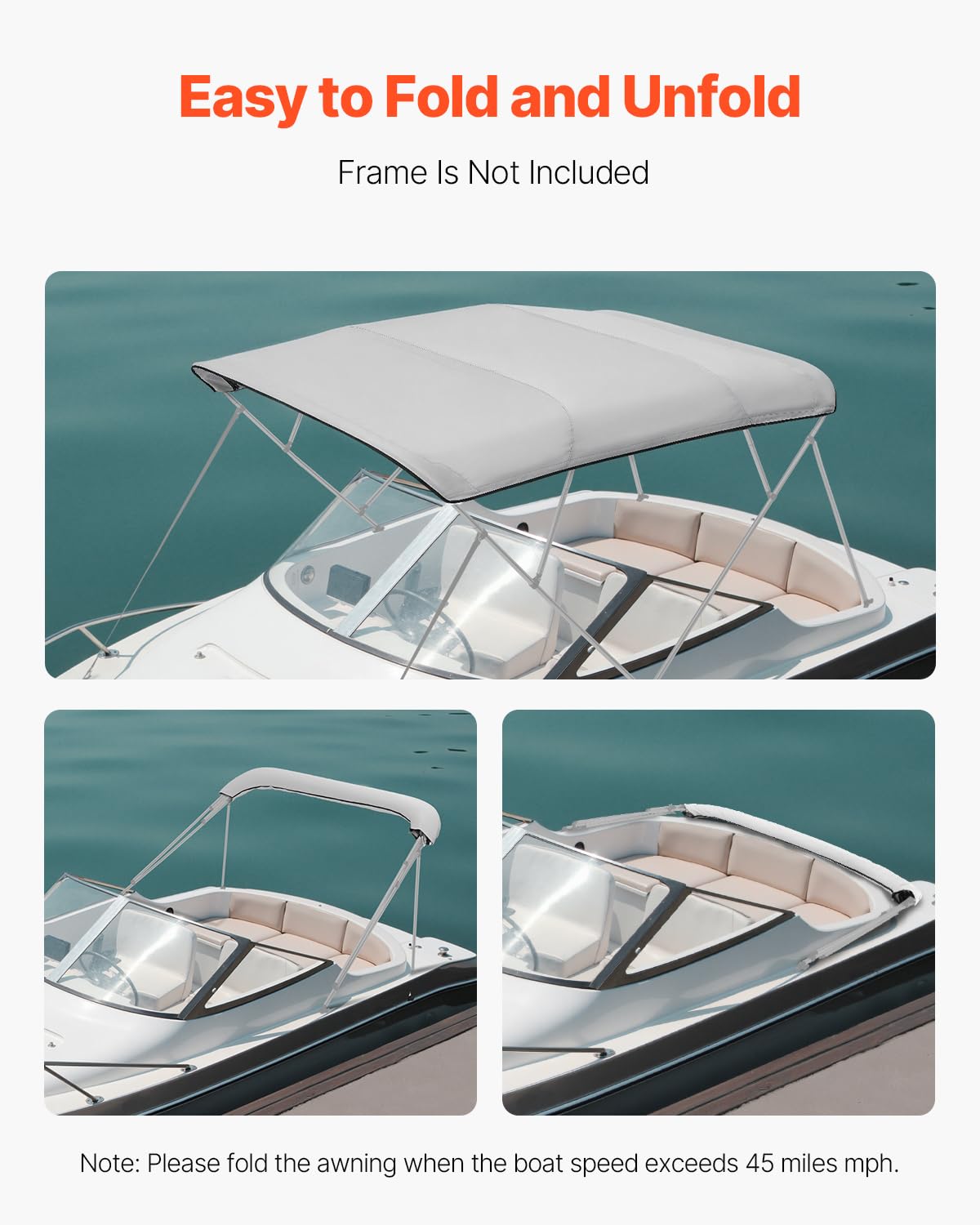 VEVOR Tendalino Bimini per Barca, Tendalino di Ricambio a 4 Archi 271 x 244 a 262 cm Tessuto Marico 600D Impermeabile, Kit Bimini Capottina Parasole di Ricambio per Gommone Barche, Senza Telaio