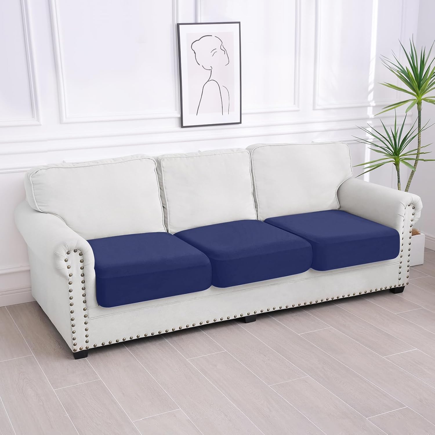 Smiry Waterproof Couch Cushion Covers, Stretch Washable Sofa Cushion Cover, Soft Sofa Slipcover Elastic Non-Slip Furniture Protector for Pets, Kid (3 Pack, Navy)