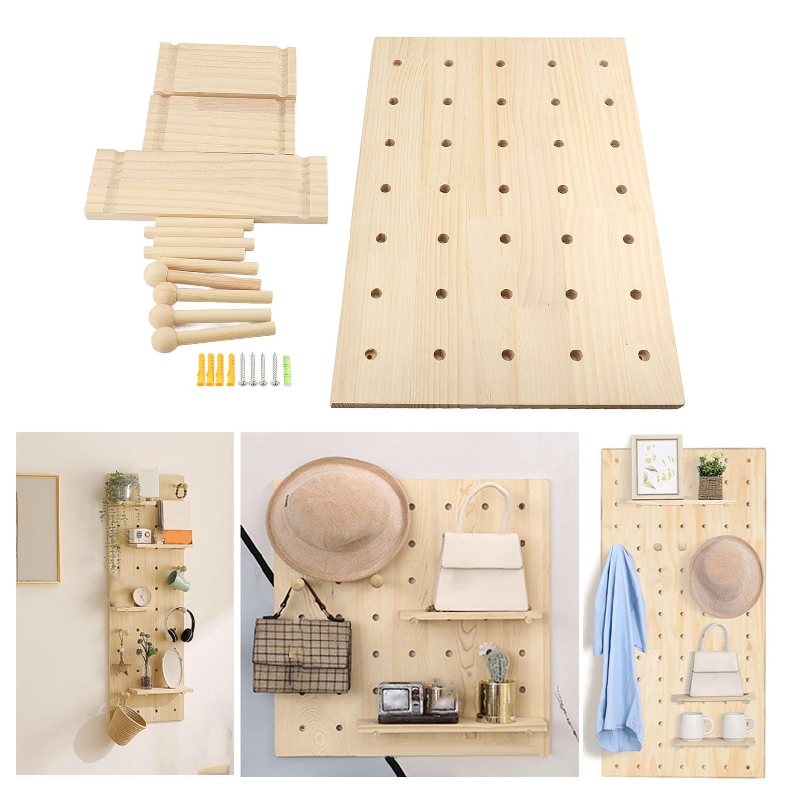 Asixxsix Pegboard De Madera, Kit De Organizador De Pared De Combinación De Tablero De Madera De 40x60cm Soluciones Colgantes Personalizables Madera Del Panel De La Exhibición Pegboard