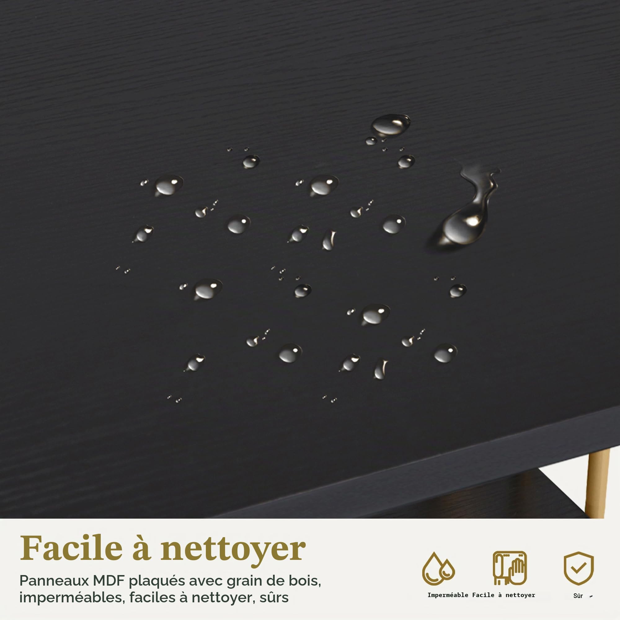 M MCombo Bureau avec tiroirs, Coiffeuse sans Miroir Noir et Or, Table à Ongles en Bois avec Structure métallique, Table d'ordinateur pour Le Salon Moderne, 45,5 x 109 x 81cm, 2407