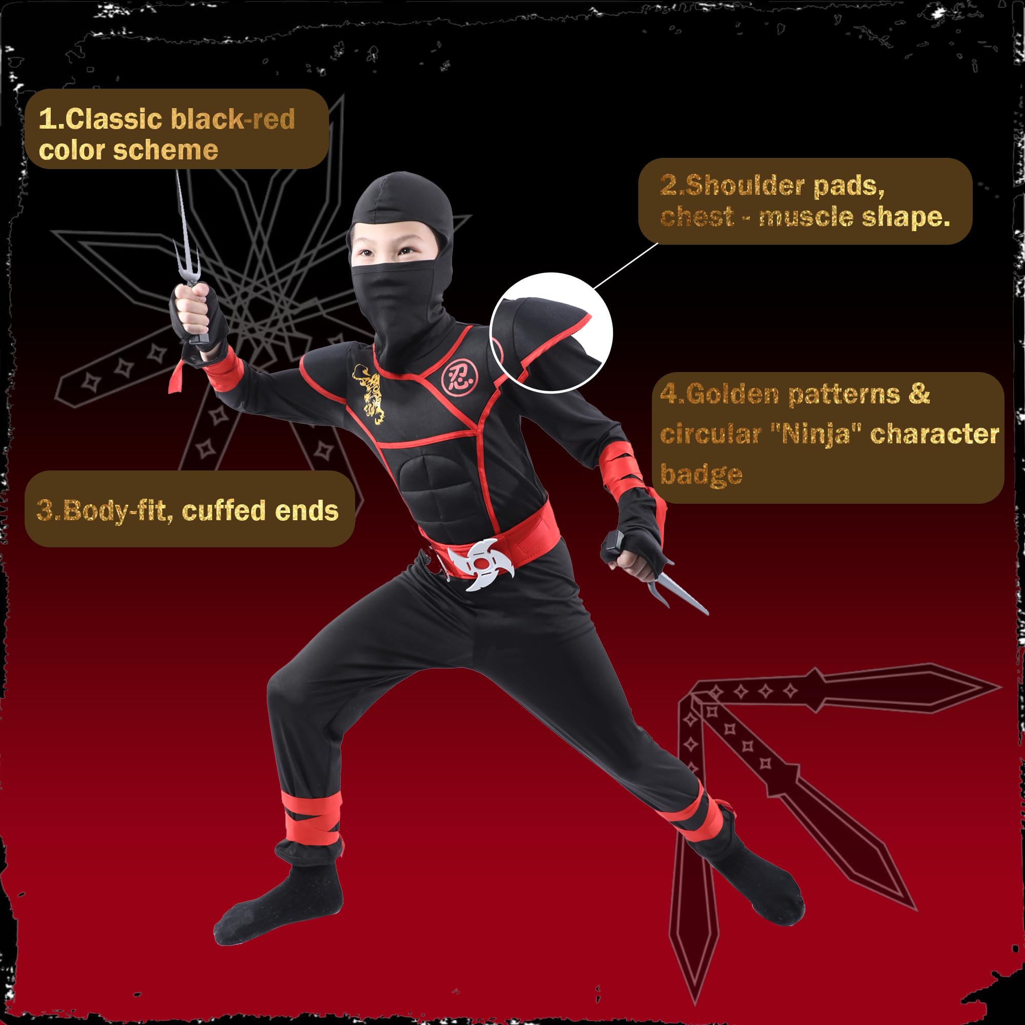Wizland Ninja Vestito Fancy Ninja Costume Ragazzo Ninja Costume per Bambini Costume Halloween Carnevale Costume 3-13 anni