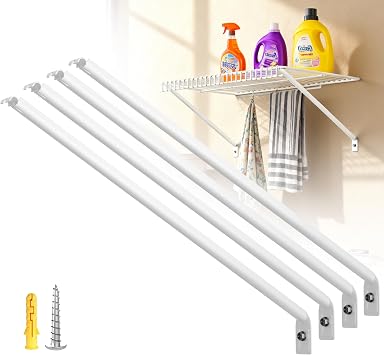 12 Inch Wire Shelving Support Bracket, 4 Pack Metal Closet Support Bracket with Anchors and Pins Strong Support Wire Shelf Brackets for Kitchen, Pantries, Garages, Laundary, Shop and More4 Pack